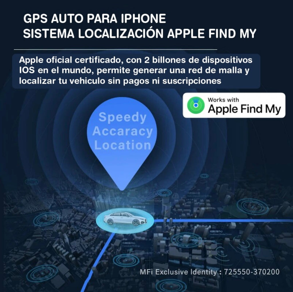 Localizador GPS OBD para Auto Compatible con Apple Buscar (Find My) – Sin Suscripción Mensual