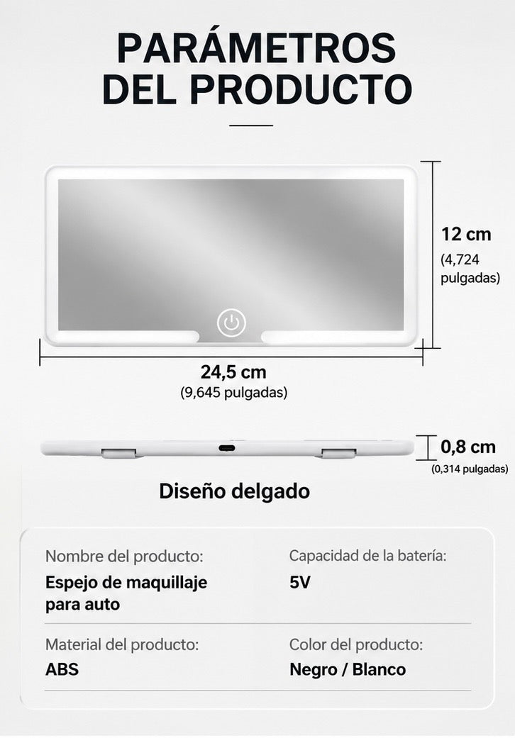 Espejo de Maquillaje LED para Parasol de Auto